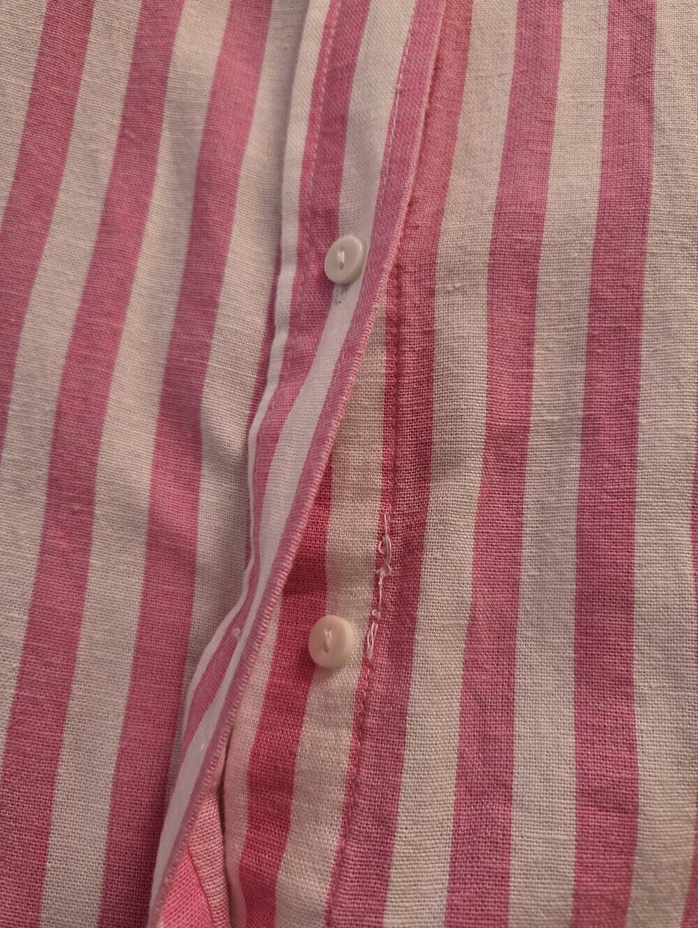 Stradivarius Pink and White Vertical Stripe Button-Down Shirt, Linen Blend, XS - Picture 7 of 10